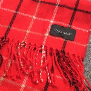 Calvin Klein scarf.  100% soft acrylic. Red tartan.